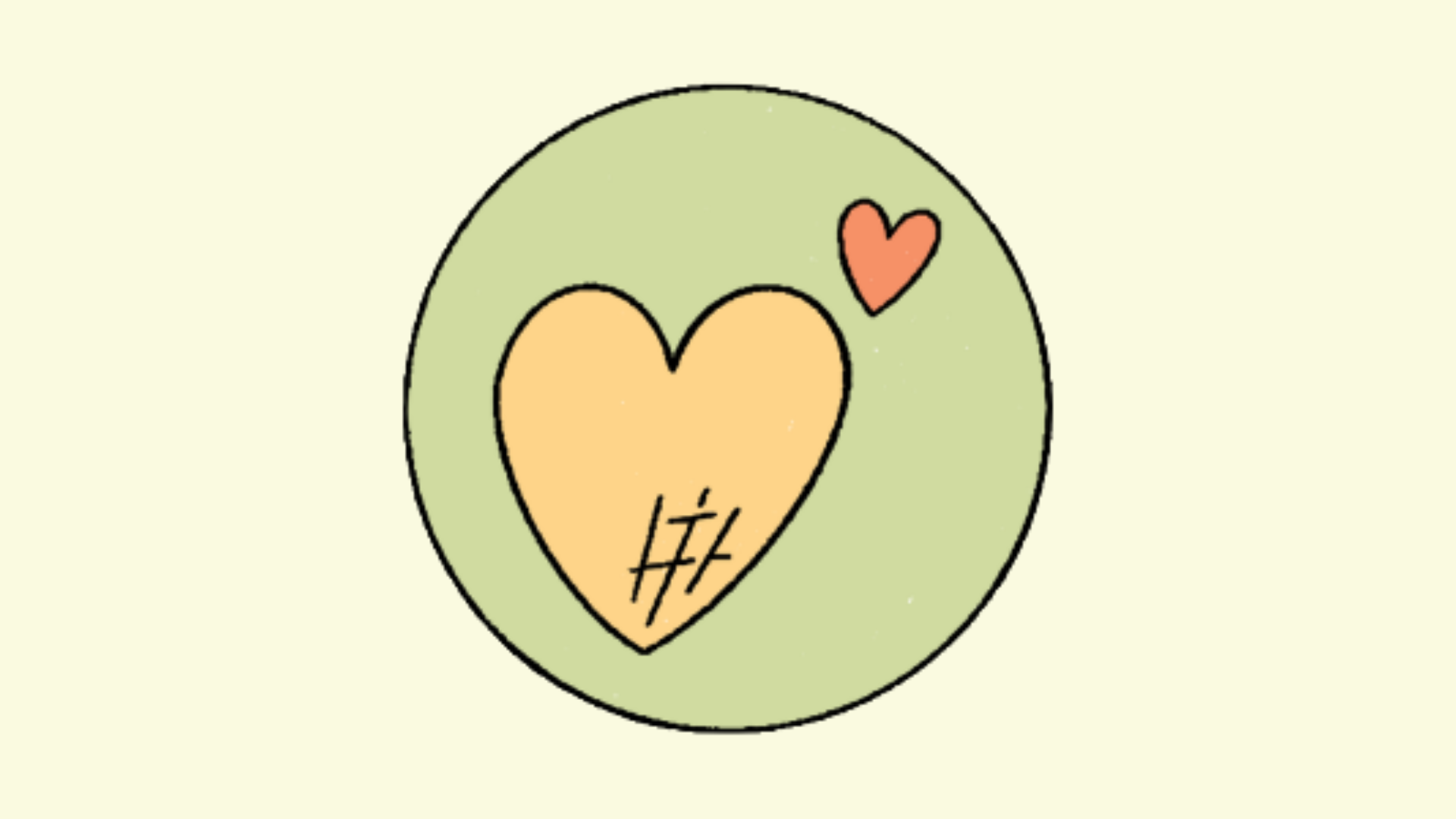 A cartoon picture of a large heart and a small heart contained within a circle.