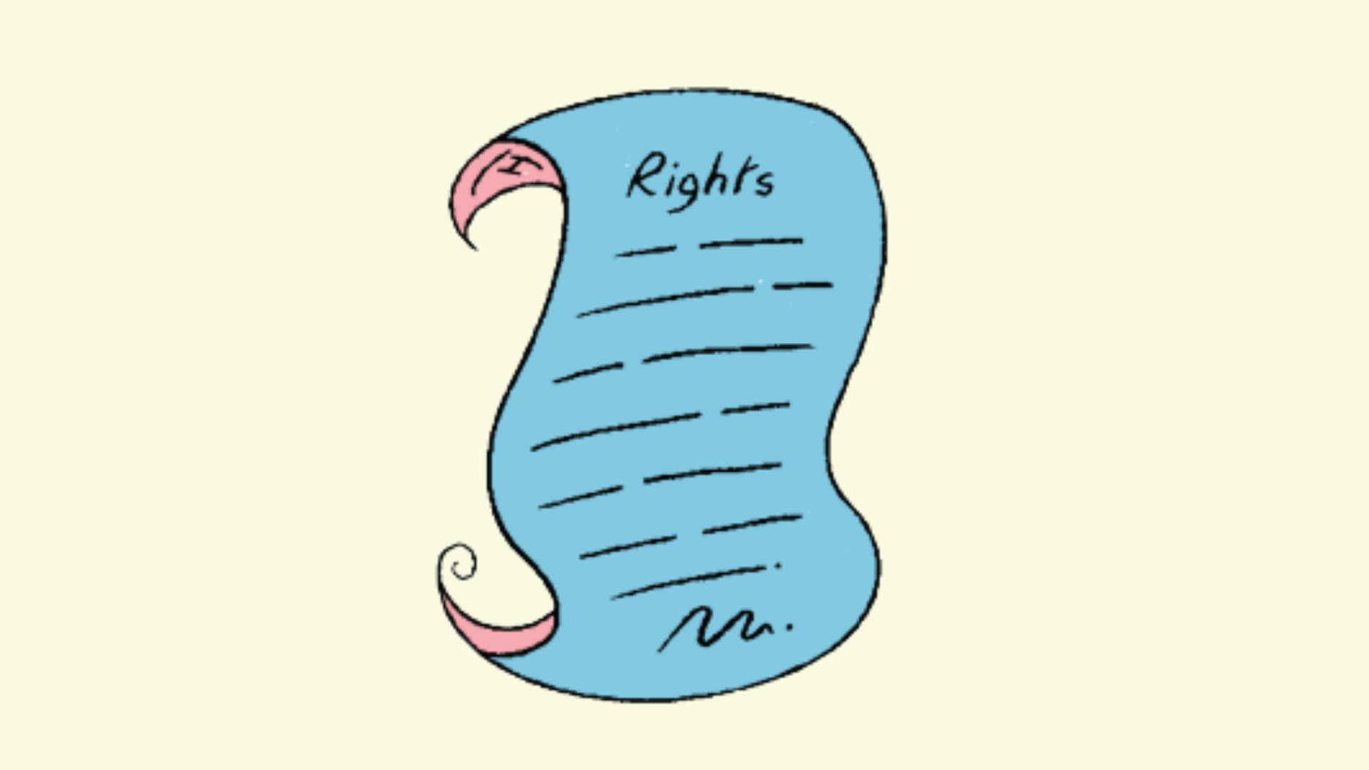 A scroll with the word "Rights" written on it