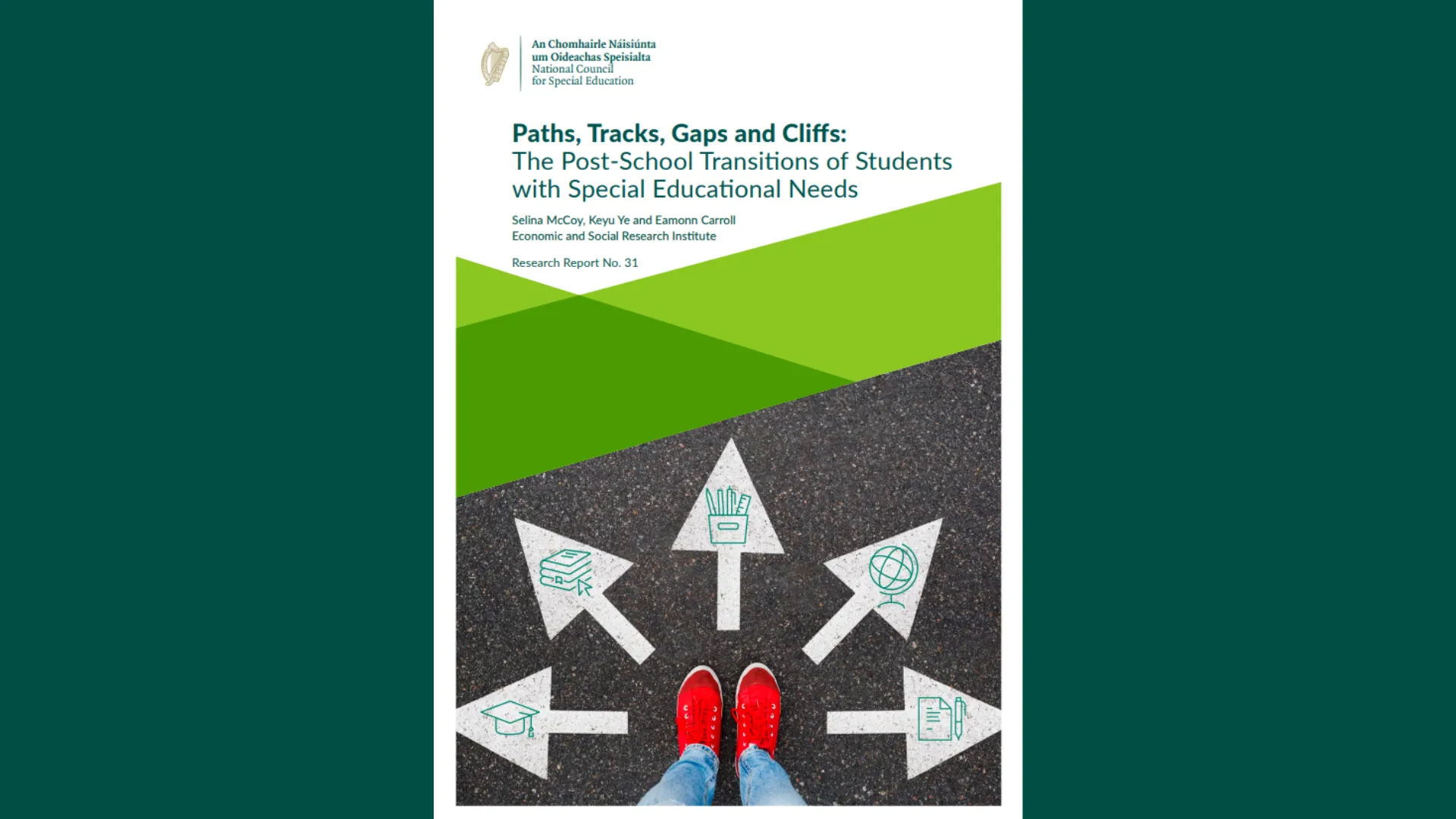 Cover page of a research report titled "Paths, Tracks, Gaps and Cliffs: The Post-School Transitions of Students with Special Educational Needs."