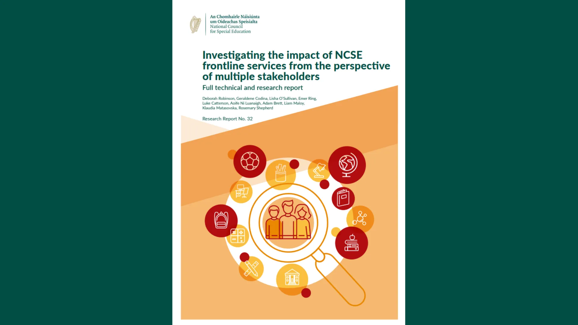 Cover page of a research report titled "Investigating the impact of NCSE frontline services from the perspective of multiple stakeholders"