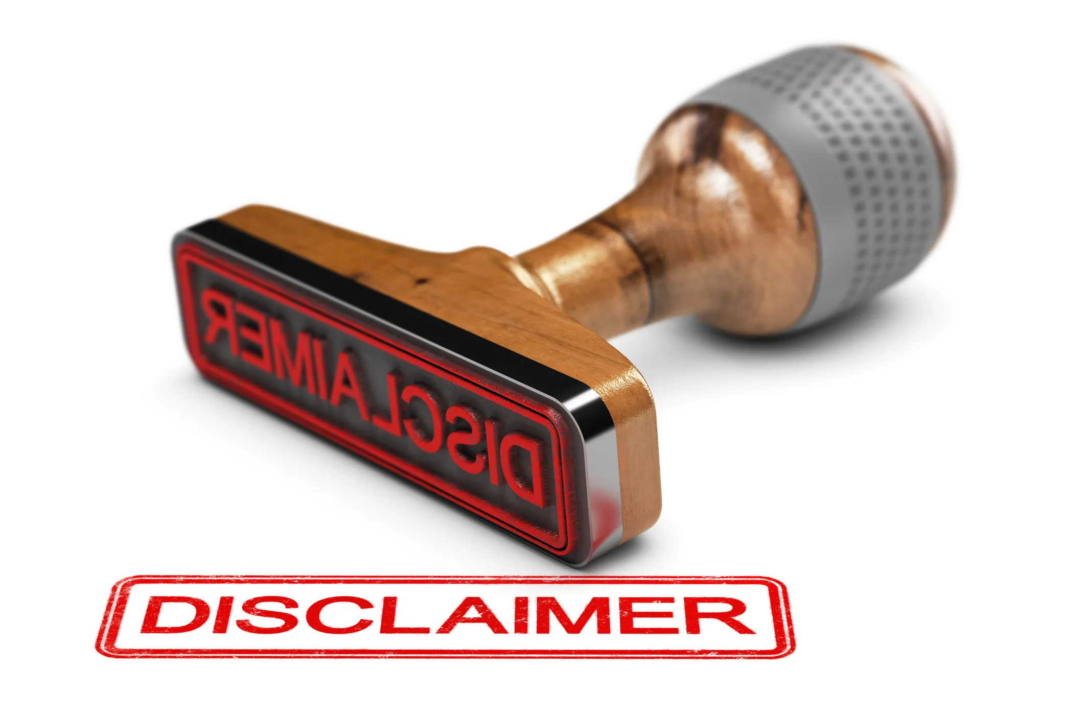 Rubber stamp with the word "DISCLAIMER" stamped in red