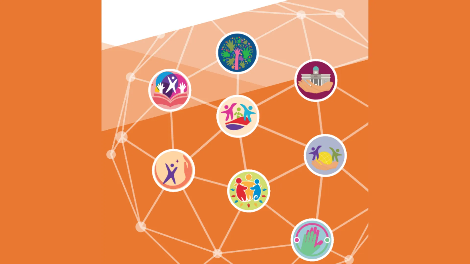 Colorful interconnected icons representing community, collaboration, and support