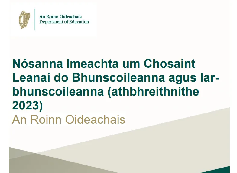 Leathanach clúdaigh Nósanna Imeachta um Chosaint Leanaí do Bhunscoileanna agus Iar-bhunscoileanna (athbhreithnithe 2023)